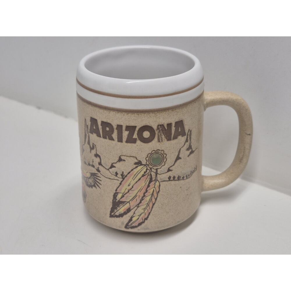 Vintage 80’s Arizona souvenir mug desert cactus eagle roadrunner stoneware